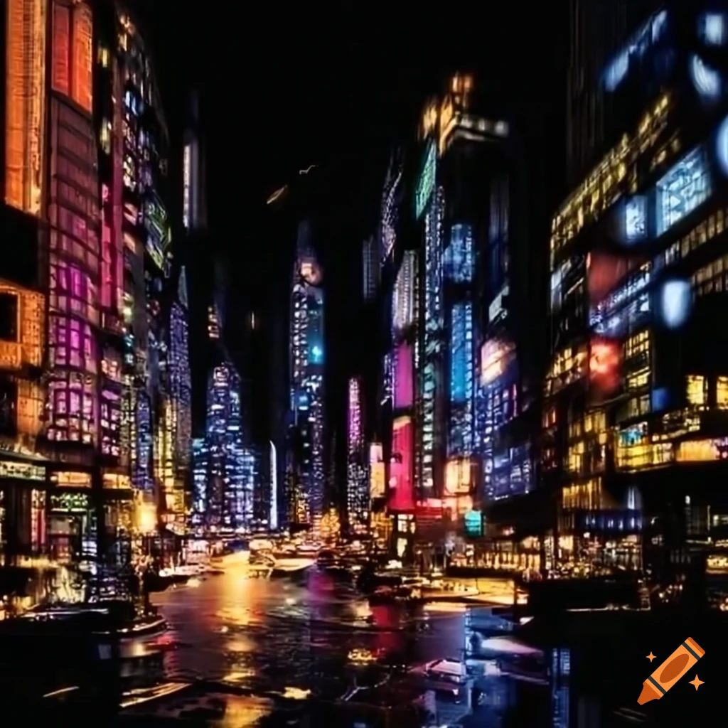 Cyber city top view with lights in windows and intricate city planning ...