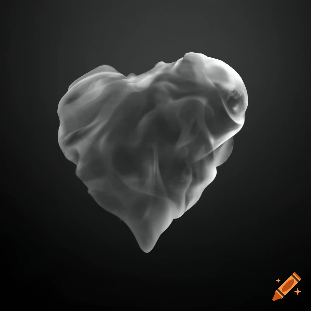 Rock heart enveloped in smoke in black and white