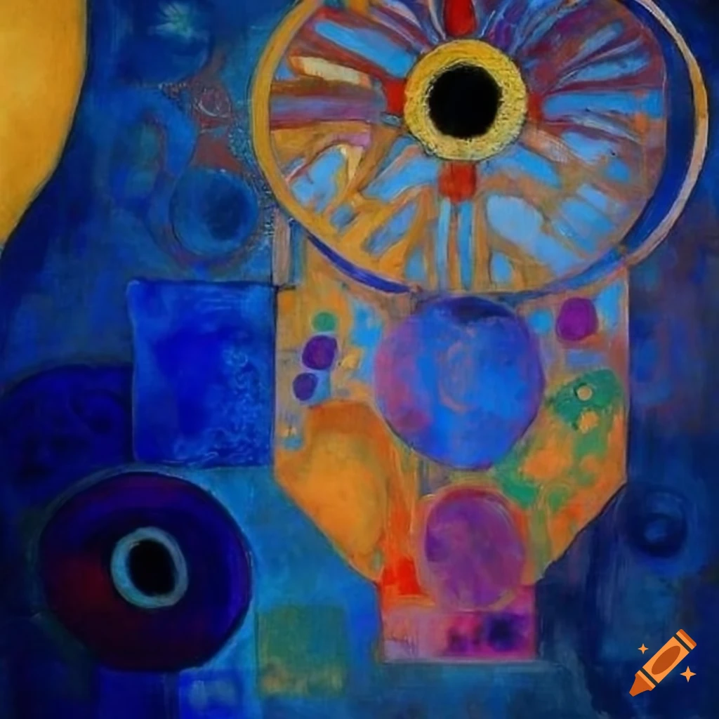 Abstract squares in blue and purple with artistic details
