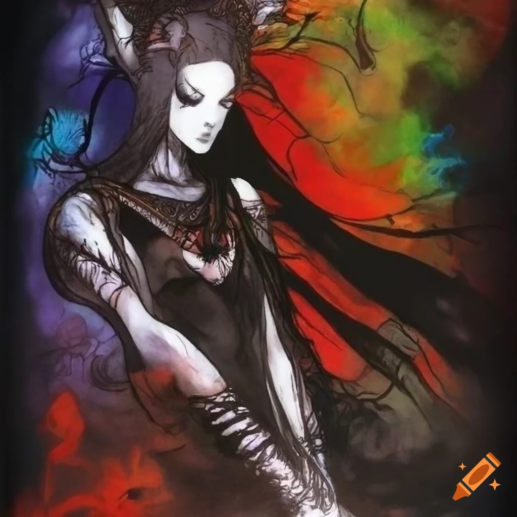 Mysterious warrior in Yoshitaka Amano style artwork on Craiyon