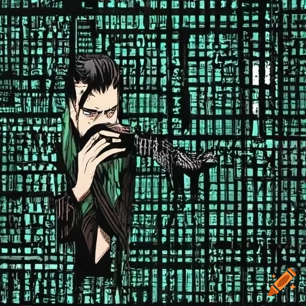 Hacker trapped in the Matrix in Ukiyo-e style artwork
