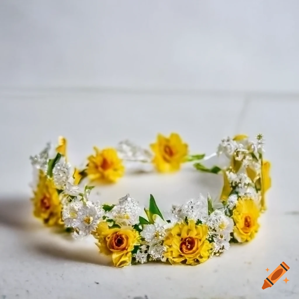 Flower tiara on white background with dramatic lighting