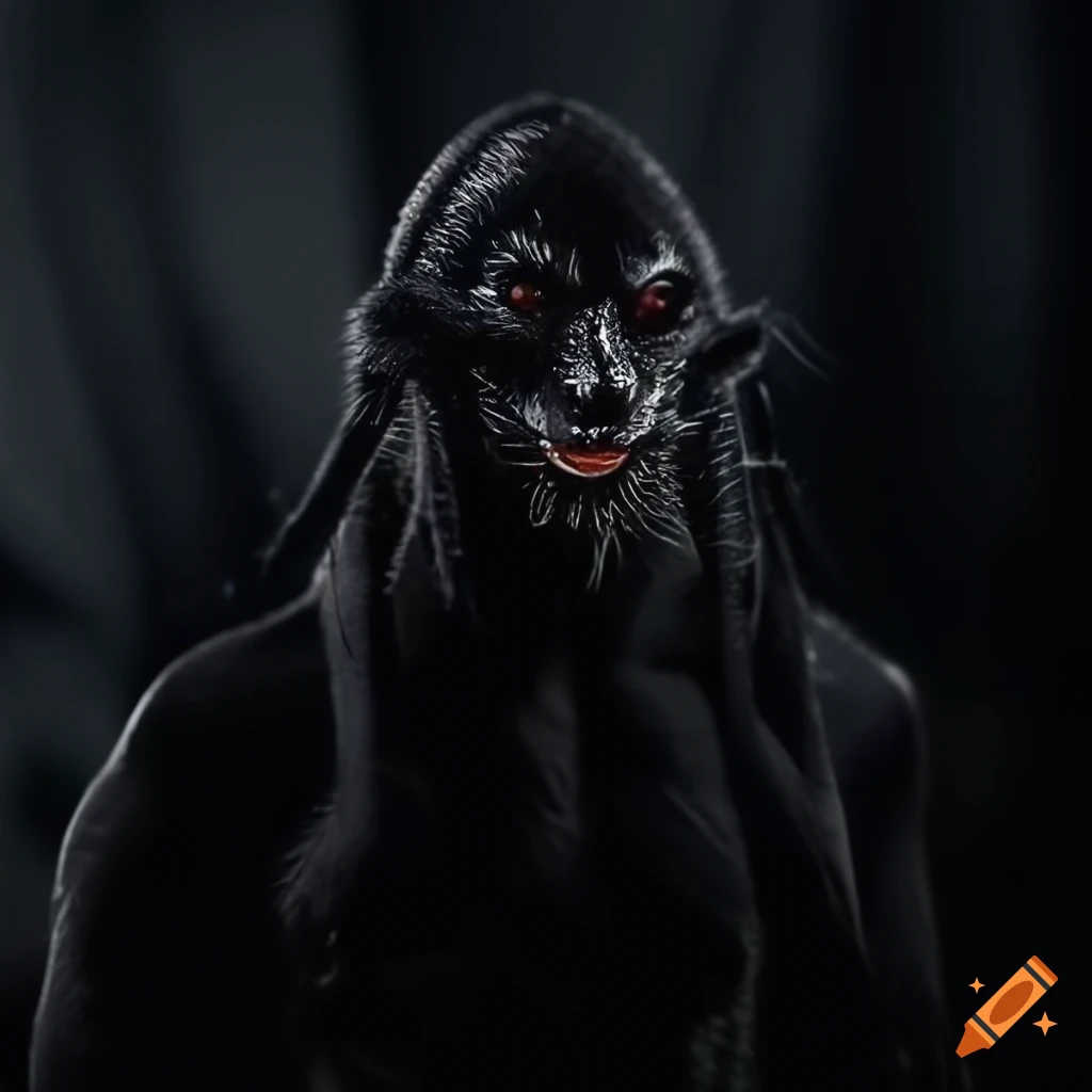 Spider with a human body in a black furry humanoid form