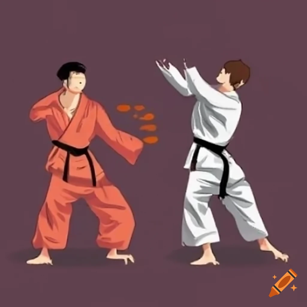 Karate fight in Tokyo - Strong male character fighting a monster in anime art