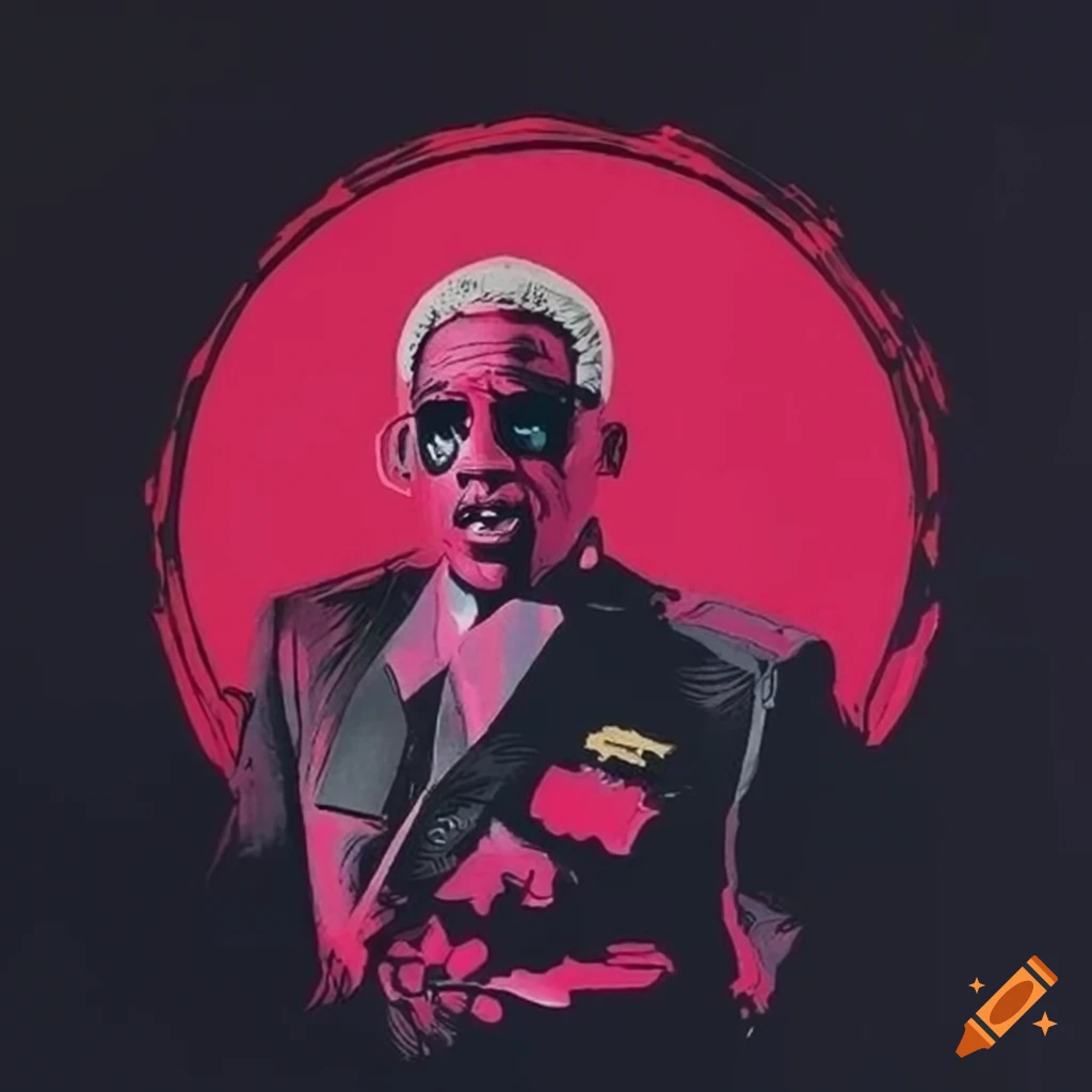 Wise time-traveler Dennis Rodman in black and pink attire