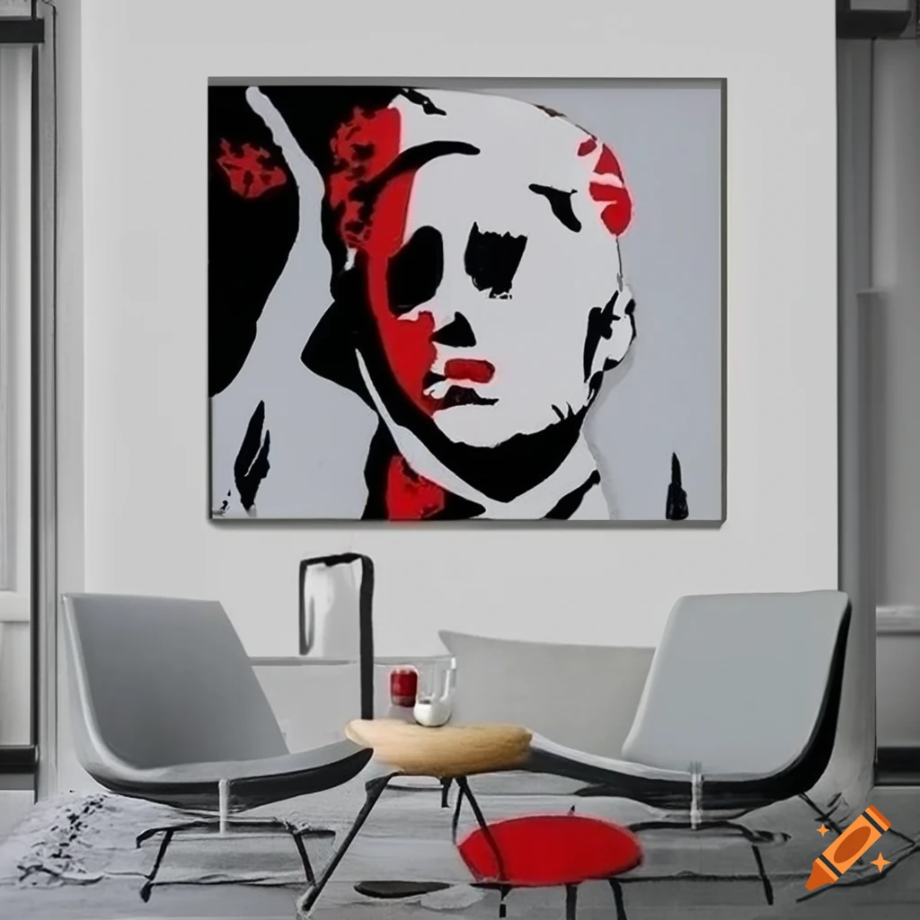 Layered red, grey, white, and black Max Headroom stencil in Banksy style