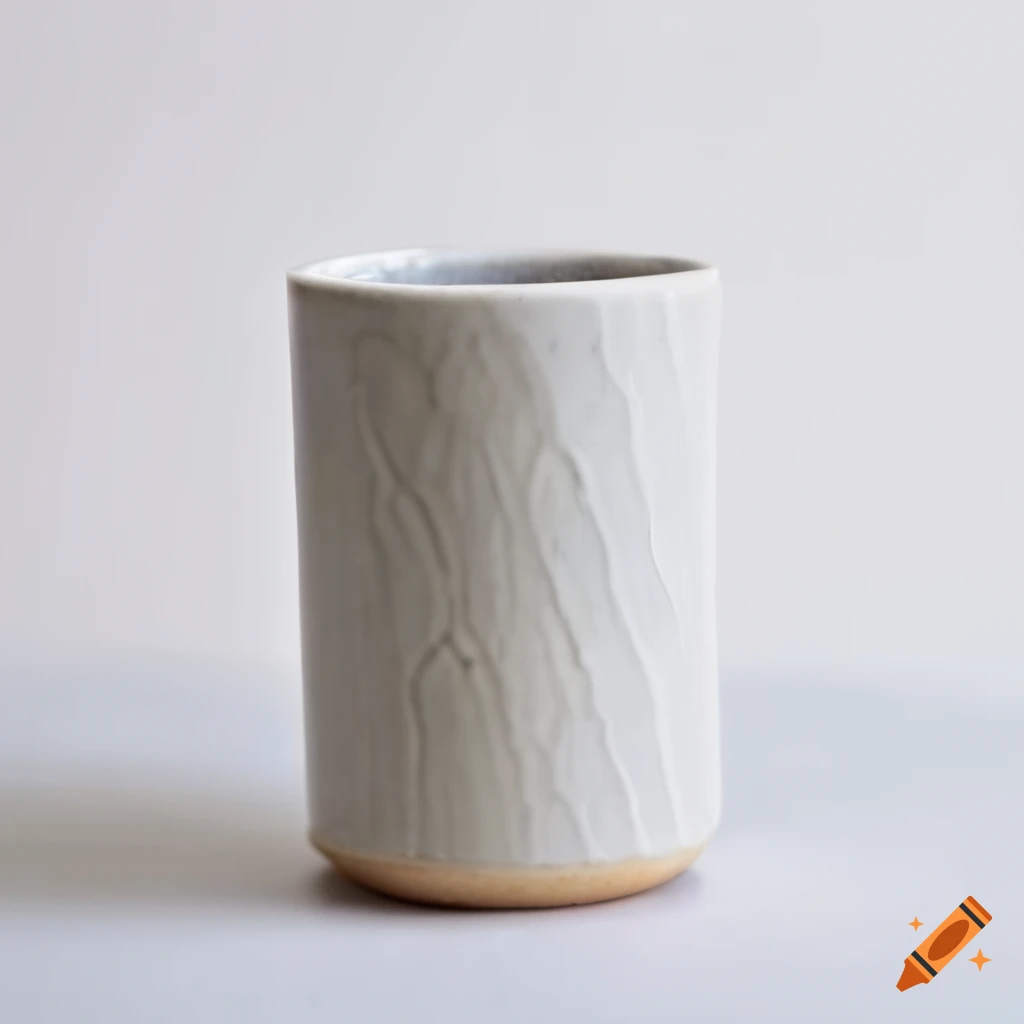 White porcelain cup with geometric yellow sun patterns