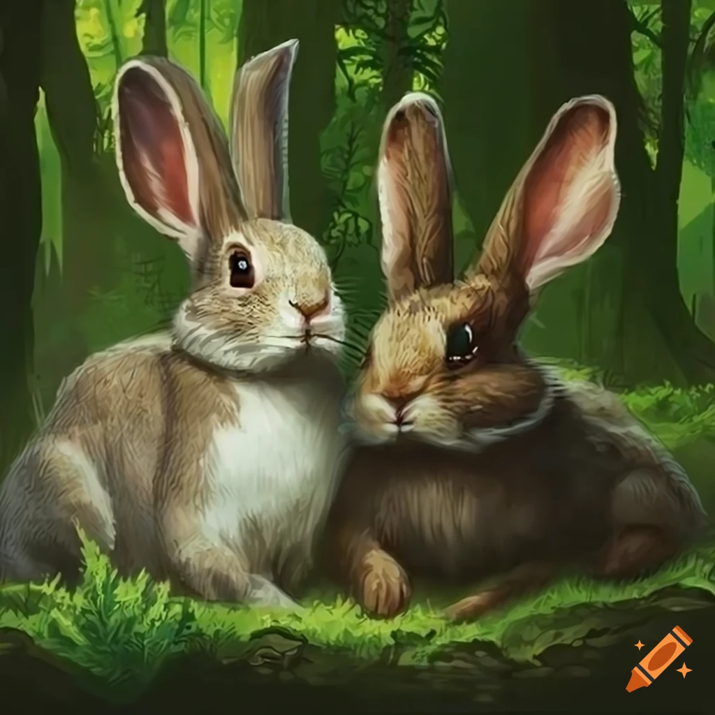 MTG card featuring two gray rabbits in a forest facing each other on ...