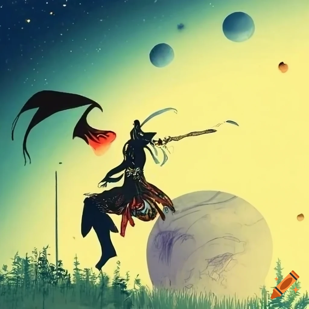 Epic battle of elegant warriors in a sunlit bamboo forest under a starry sky