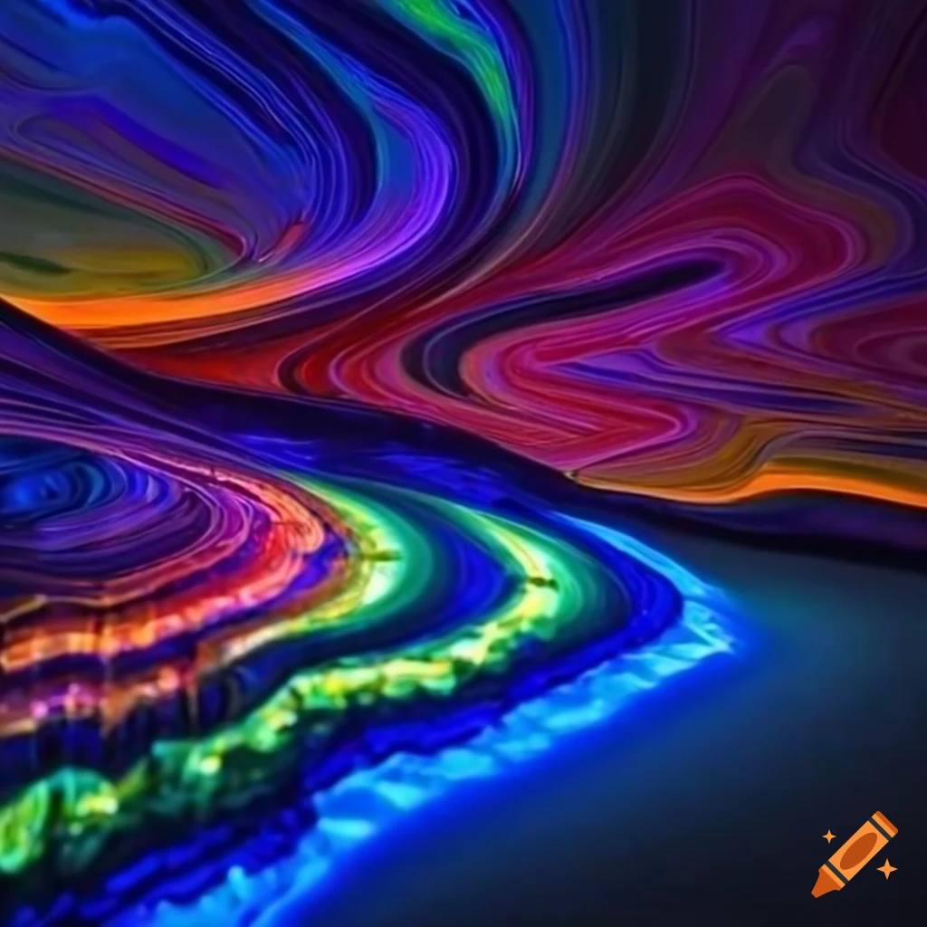 Glowing bands of color accentuating crystal landscape details
