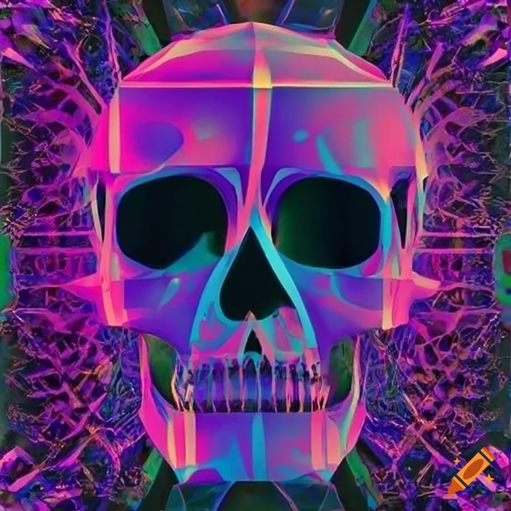 Intriguing art with dynamic geometric shapes and skull motifs