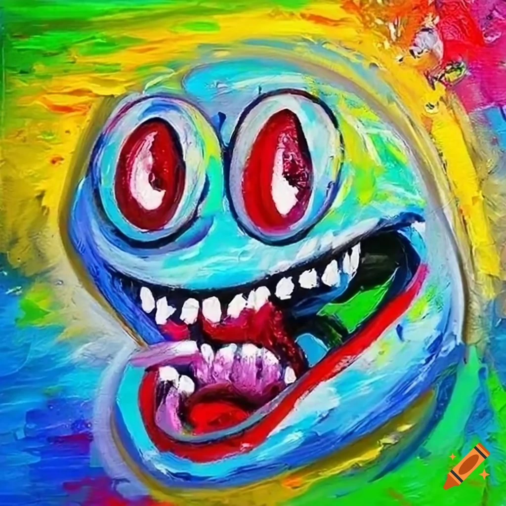 Screaming cartoon maggot with exaggerated expressions in Rick and Morty style