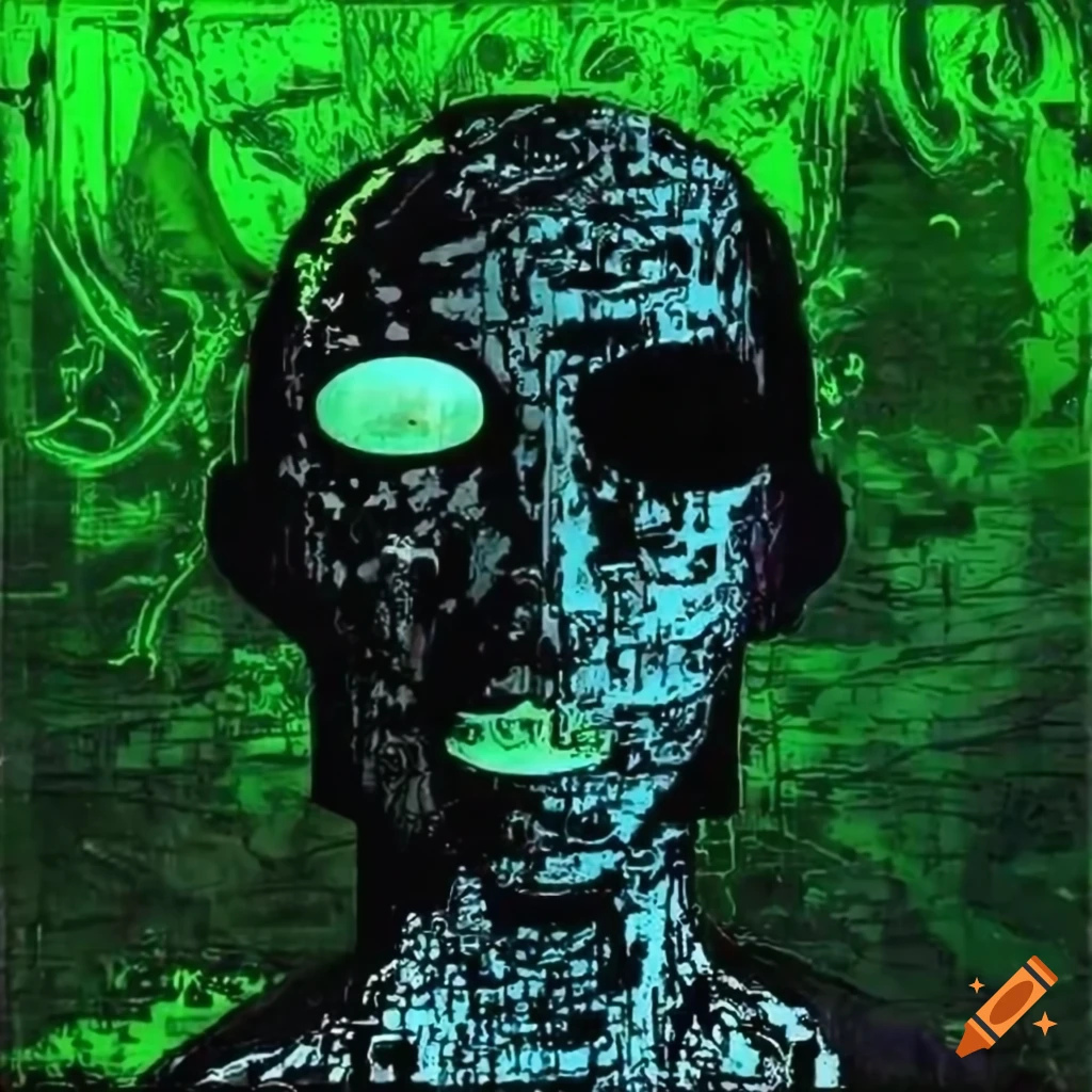 Hacker trapped in the Matrix depicted in Ukiyo-e style with manga influence