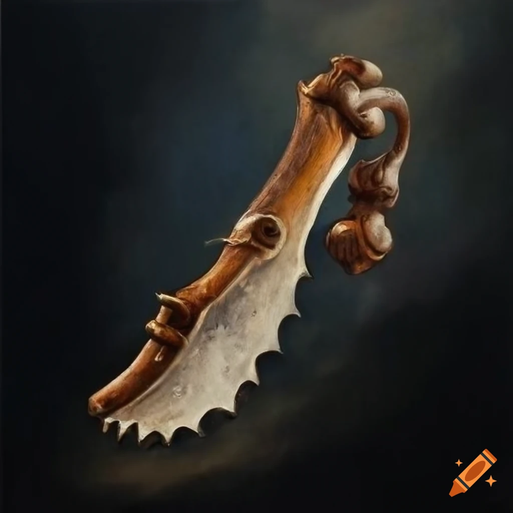 Intricately detailed antique-style bone saw for role-playing games