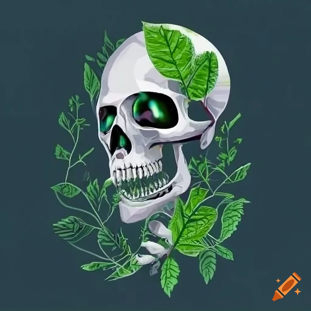 Intricately designed skeleton with foliage