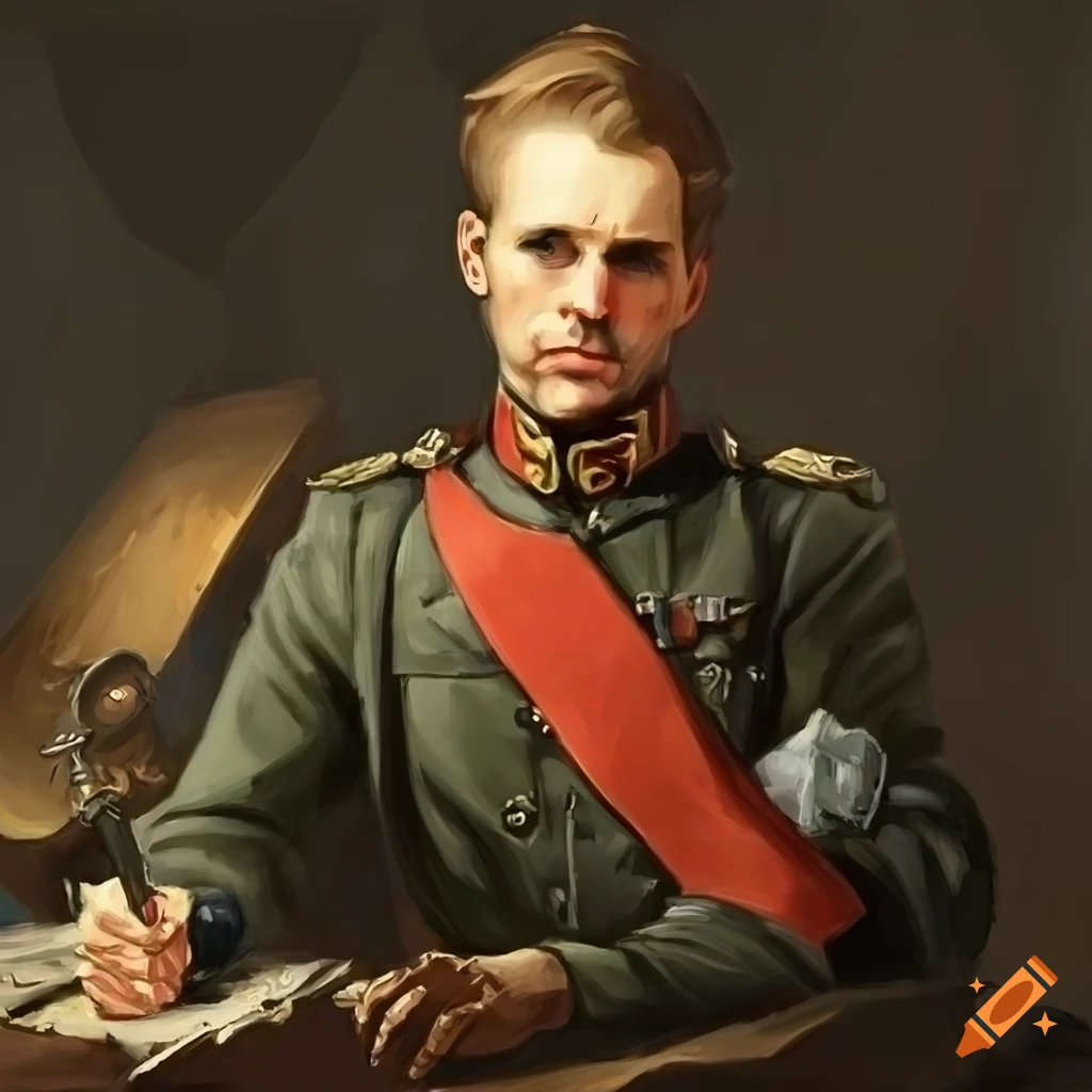 Baroque painting of a dieselpunk military officer