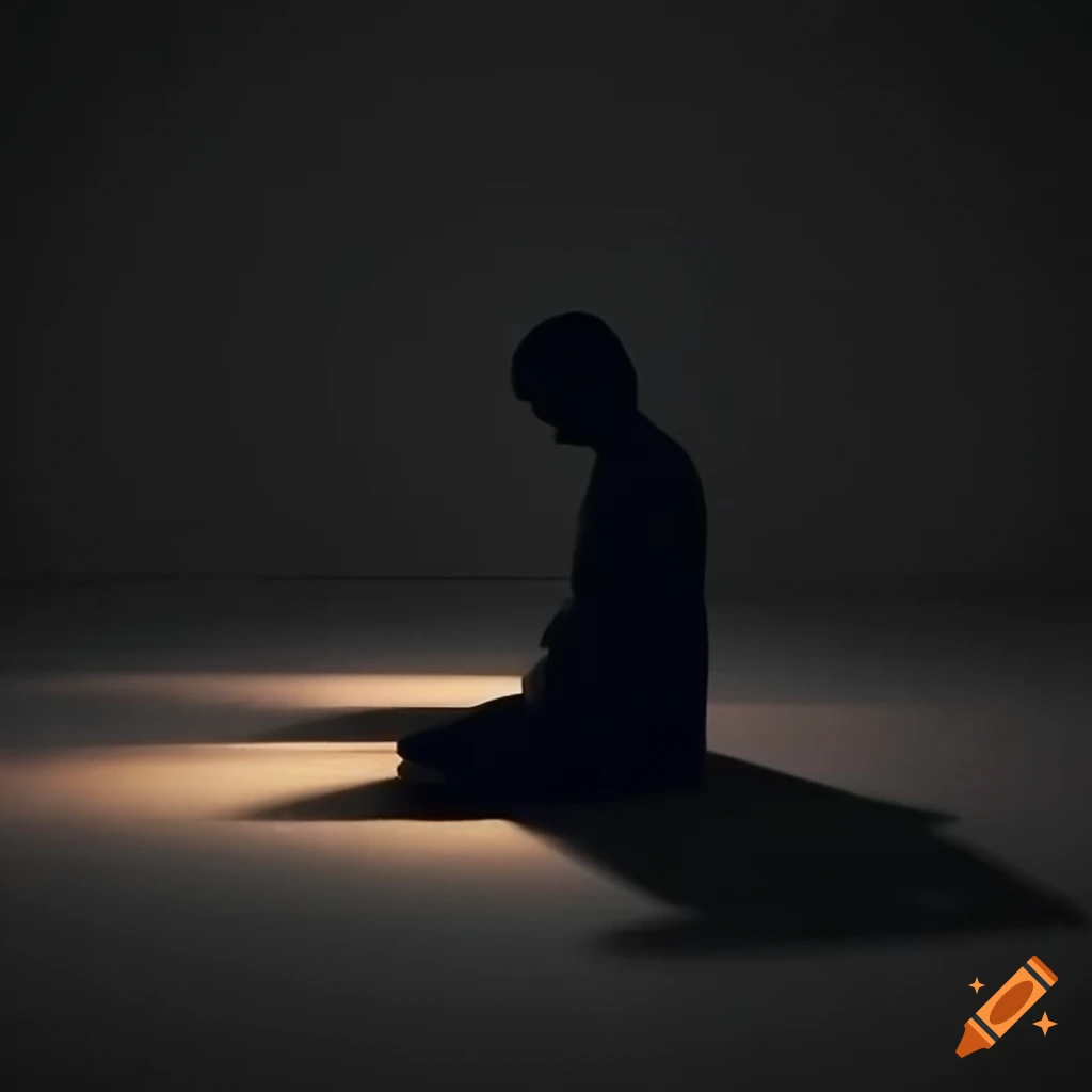 Shadow practicing zazen in an empty room