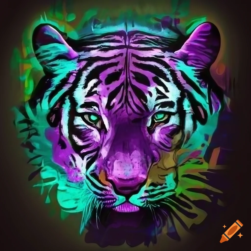 Tiger face in graffiti style with vibrant colors