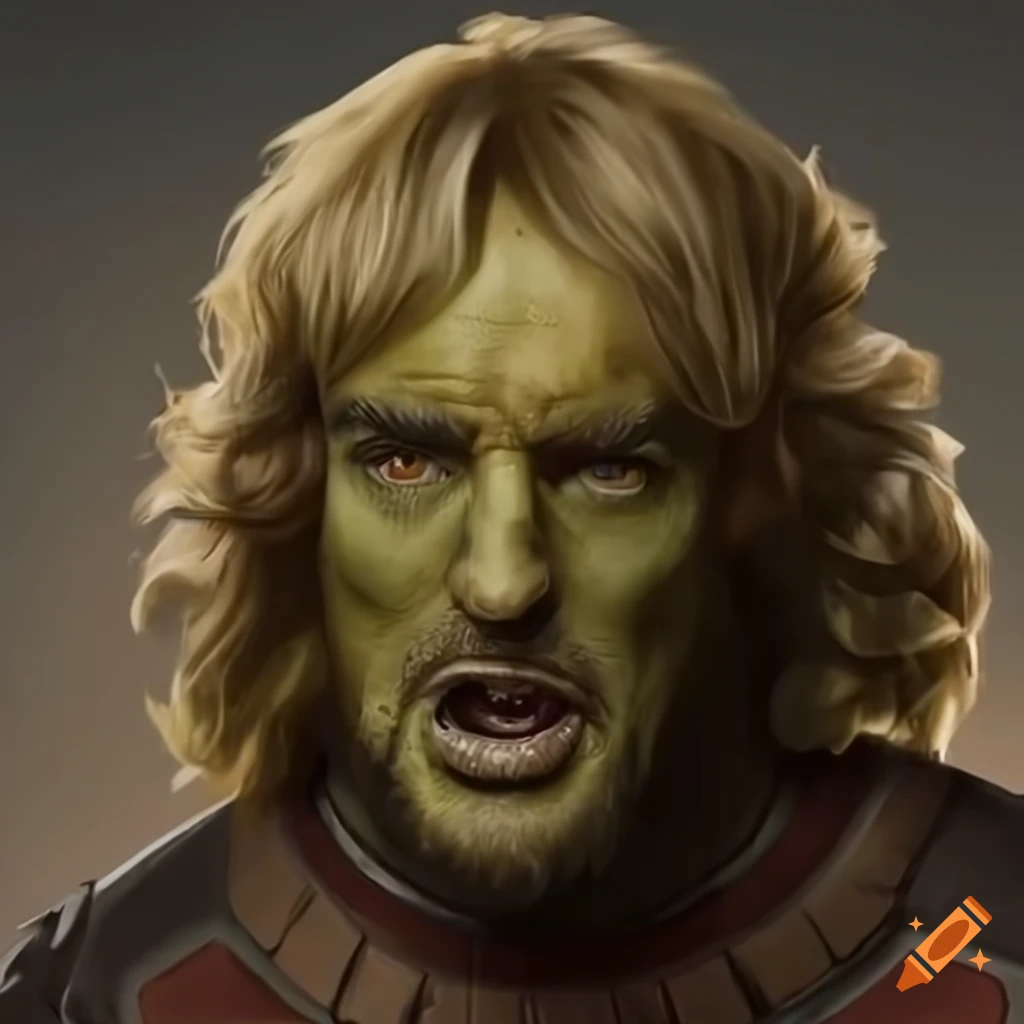 Owen Wilson portraying a fantasy orc in photorealistic style