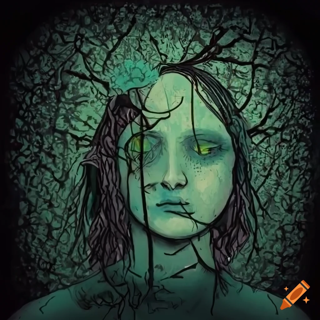 Surreal sprout blooming in dark wasteland in punk art style