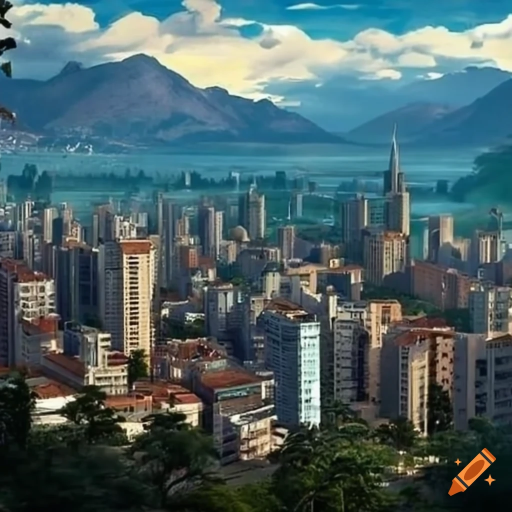 Capital of Borhuentia in a modern Brazilian-style city in a mountainous zone