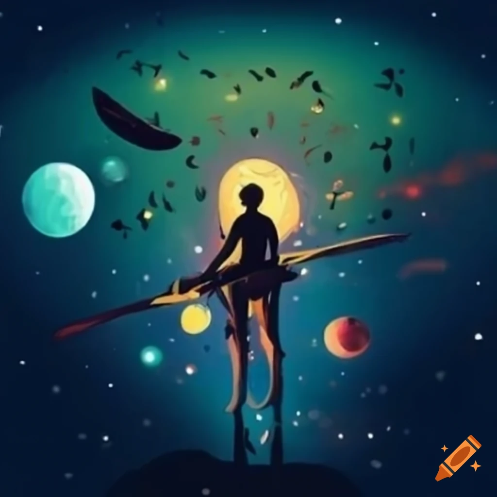 Epic battle between elegant warriors in a bamboo forest under starry sky