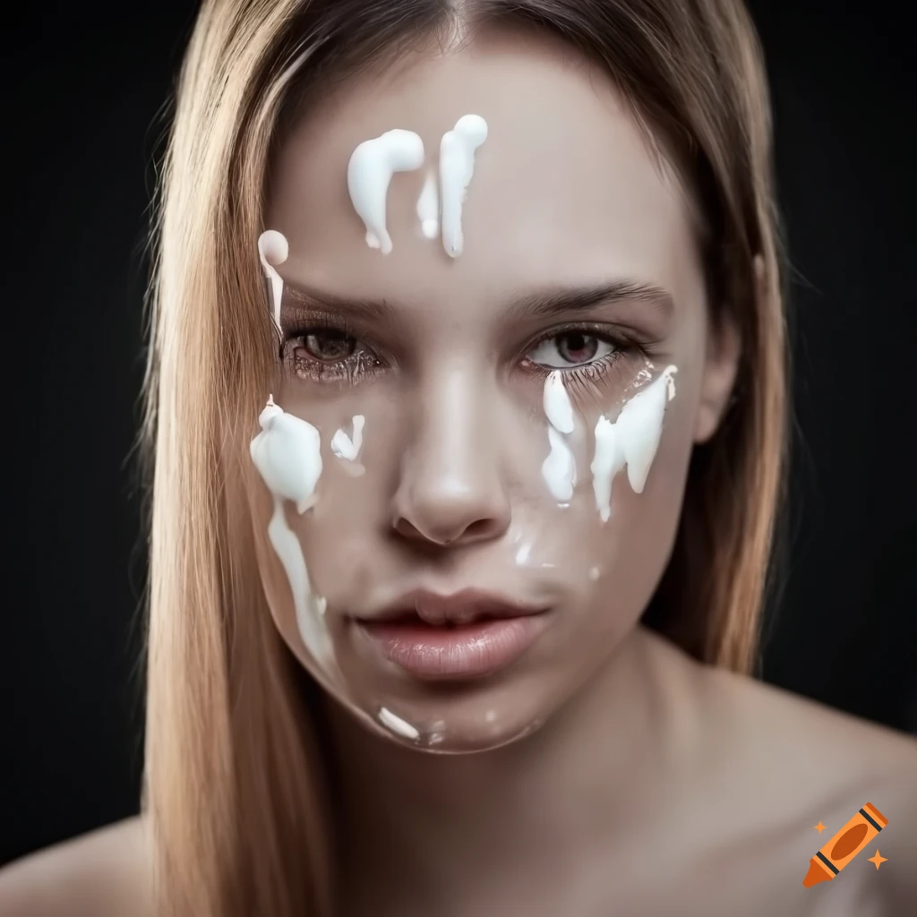 Portrait of a woman with white cream on her face
