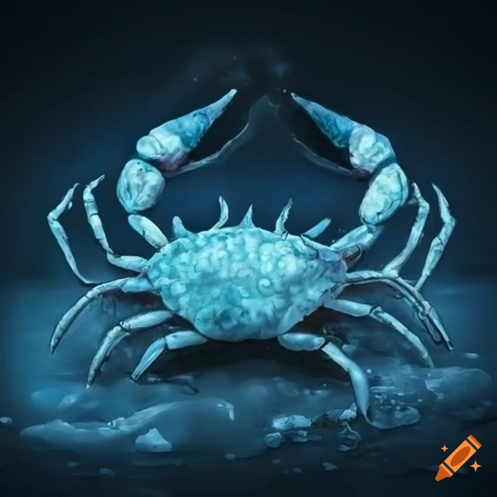 Ice crab on the shore of a frozen lake in fantasy art style