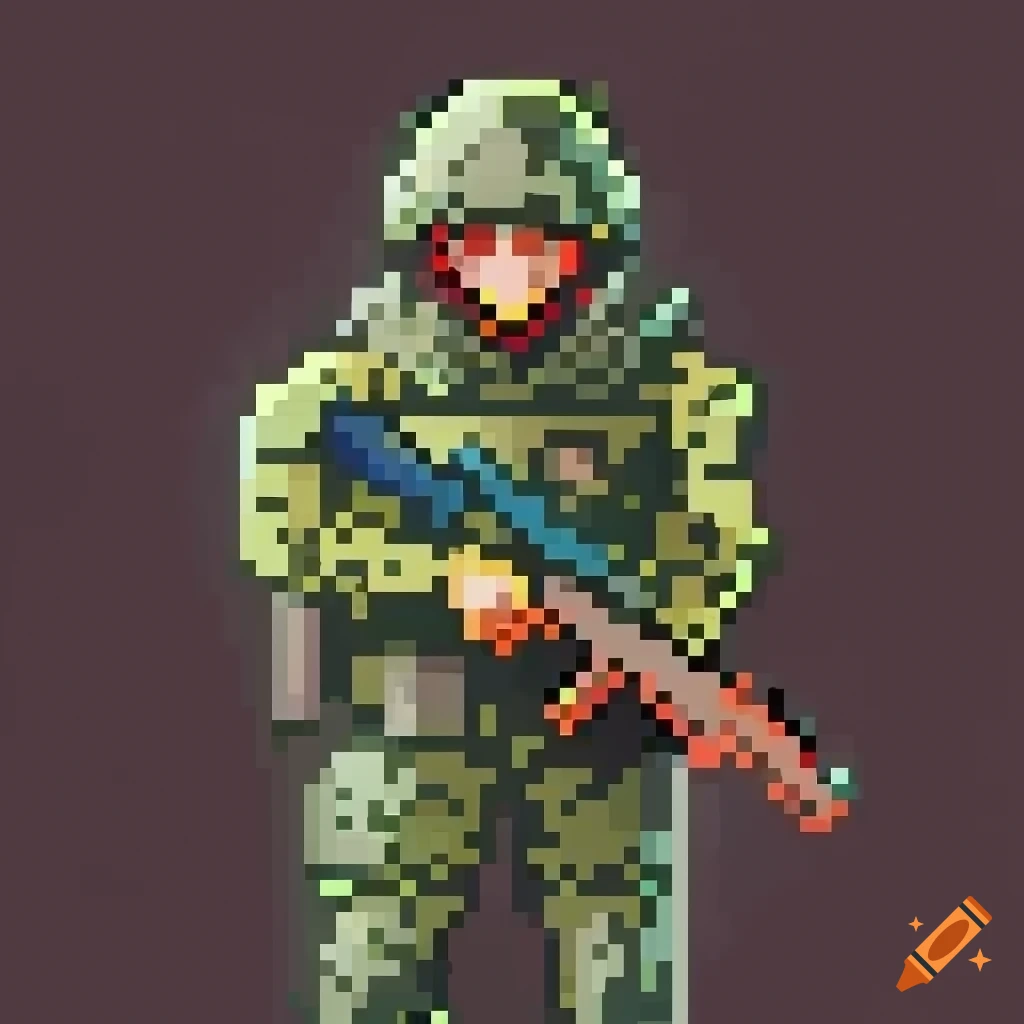 Pixel art of a soldier with a rifle