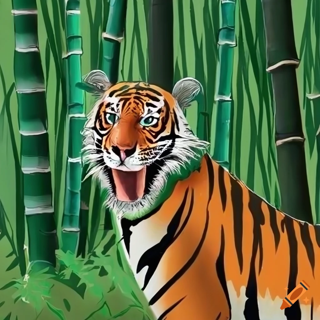 Tiger emerging from bamboo grove depicting natural beauty