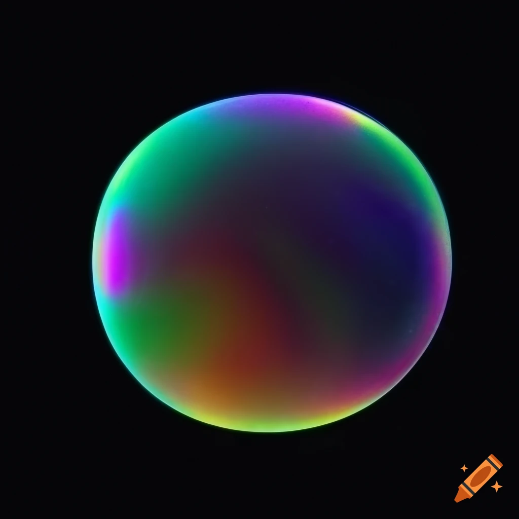 Iridescent bubbles on black background in high definition