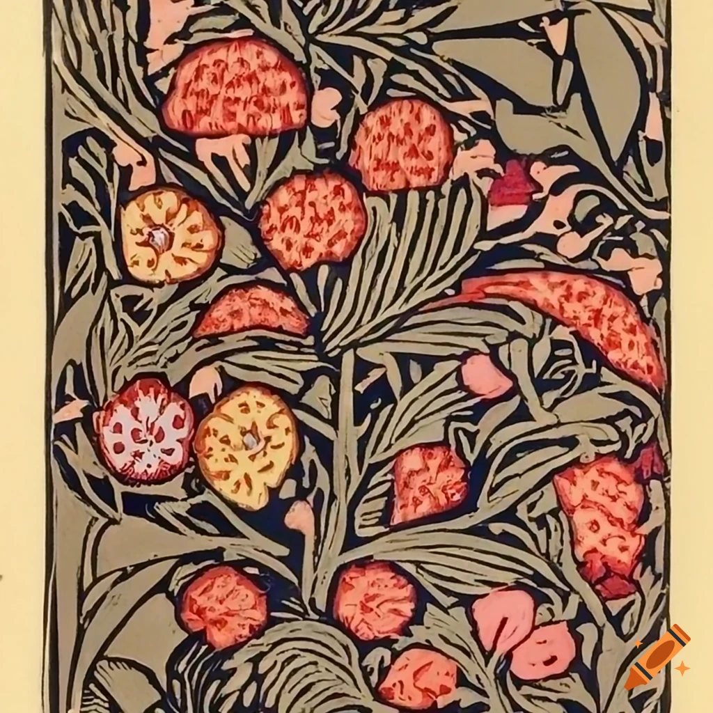 Linocut art in William Morris style