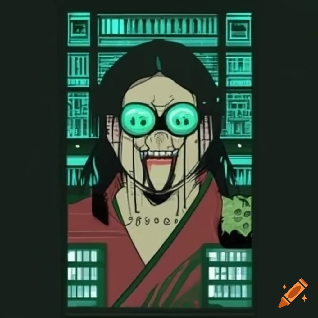 Hacker trapped in the Matrix in Ukiyo-e style with a manga twist