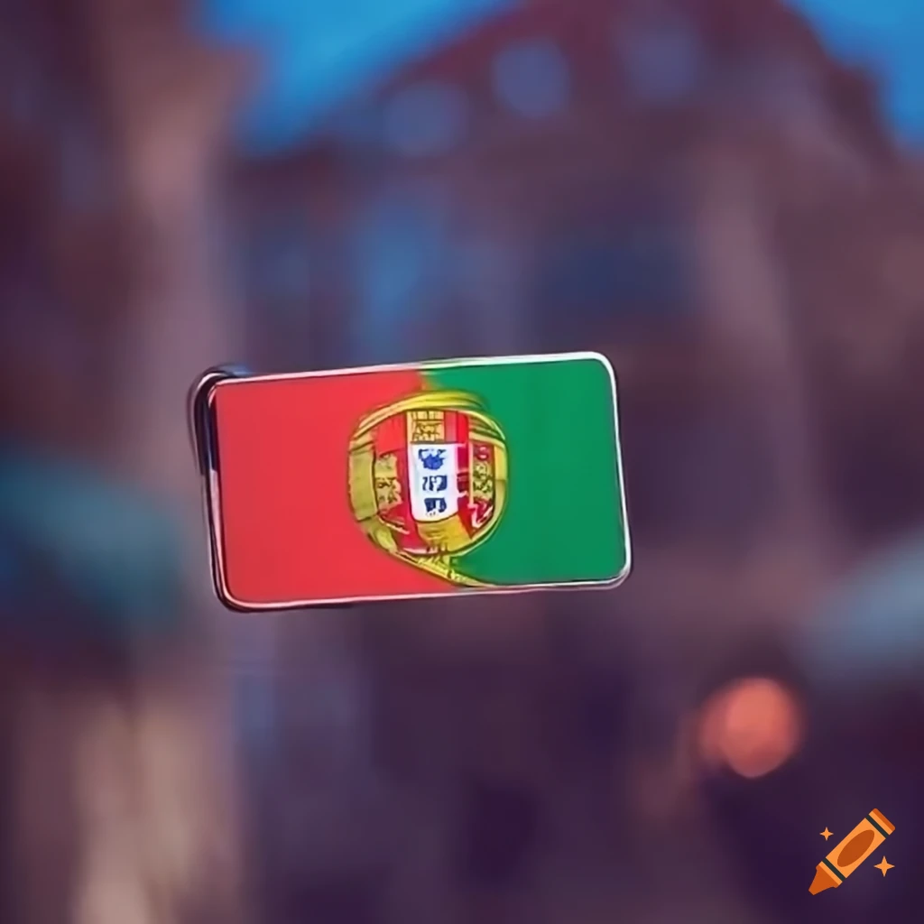 Portugal flag in Lisbon tourist spot with vibrant colors