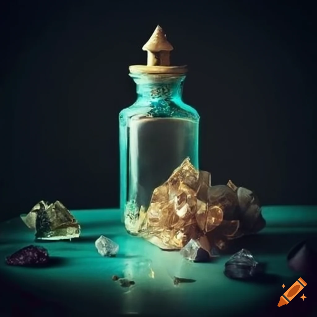 Vintage witch apothecary with crystals