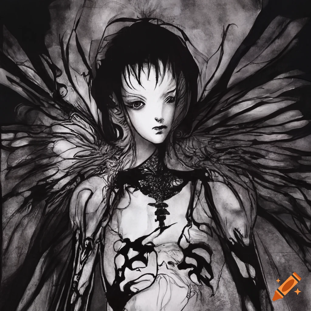 Powerful warrior shrouded in darkness inspired by Yoshitaka Amano's style