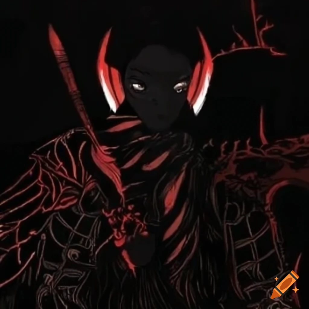 Powerful warrior cloaked in darkness in Yoshitaka Amano style on Craiyon