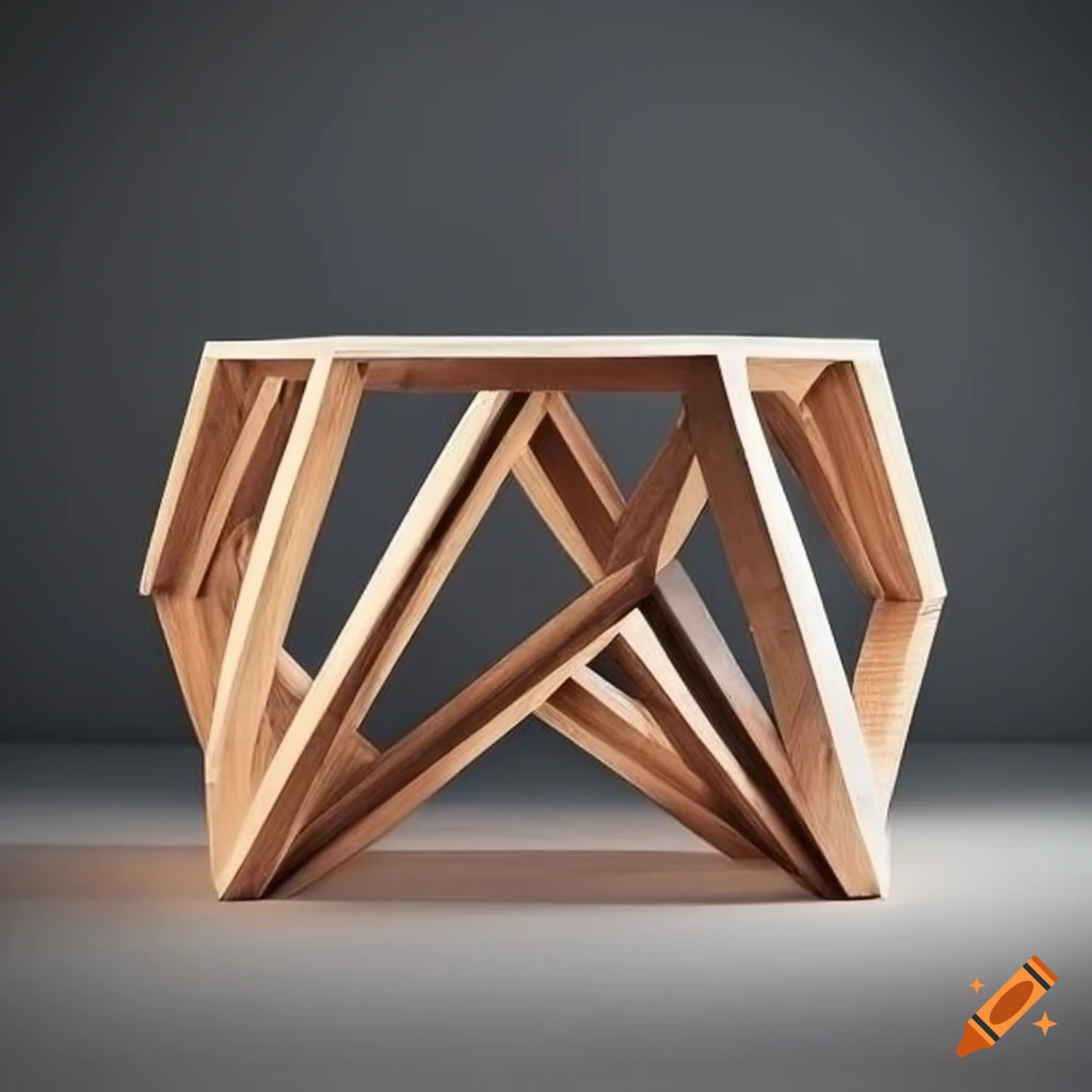 Beautifully crafted wooden table with unique geometric design