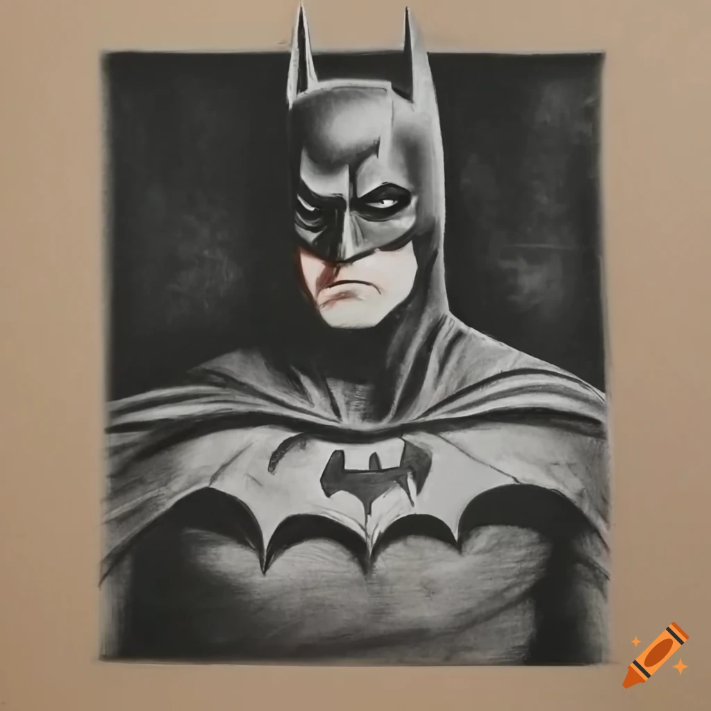 Charcoal drawing of Batman in a dark suit