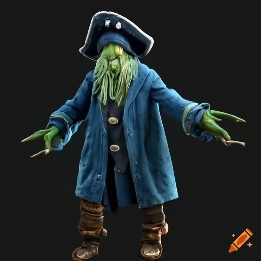 Green squid pirate captain with crab claw arm in fighting pose