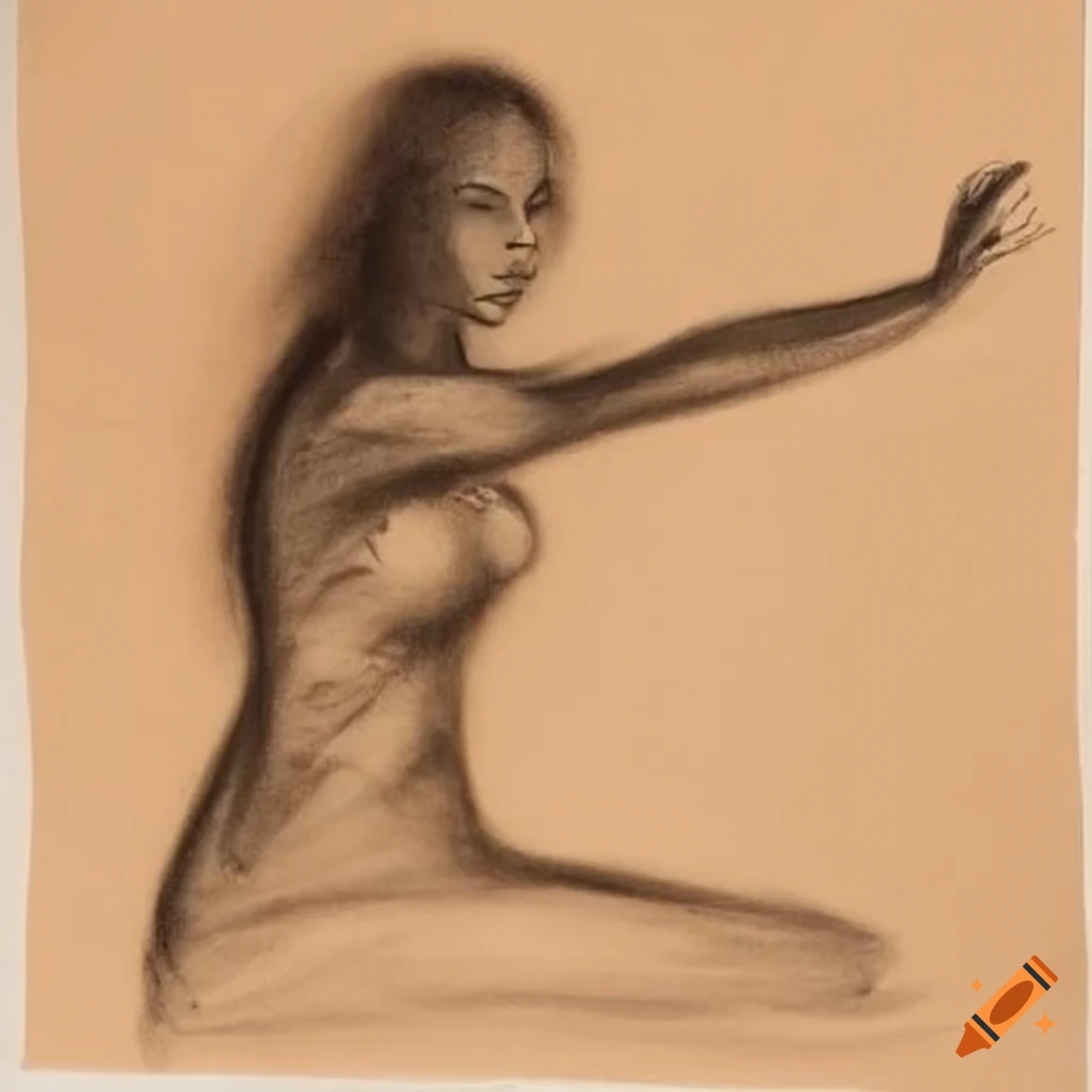 Charcoal drawing of a dancing woman in chiaroscuro style