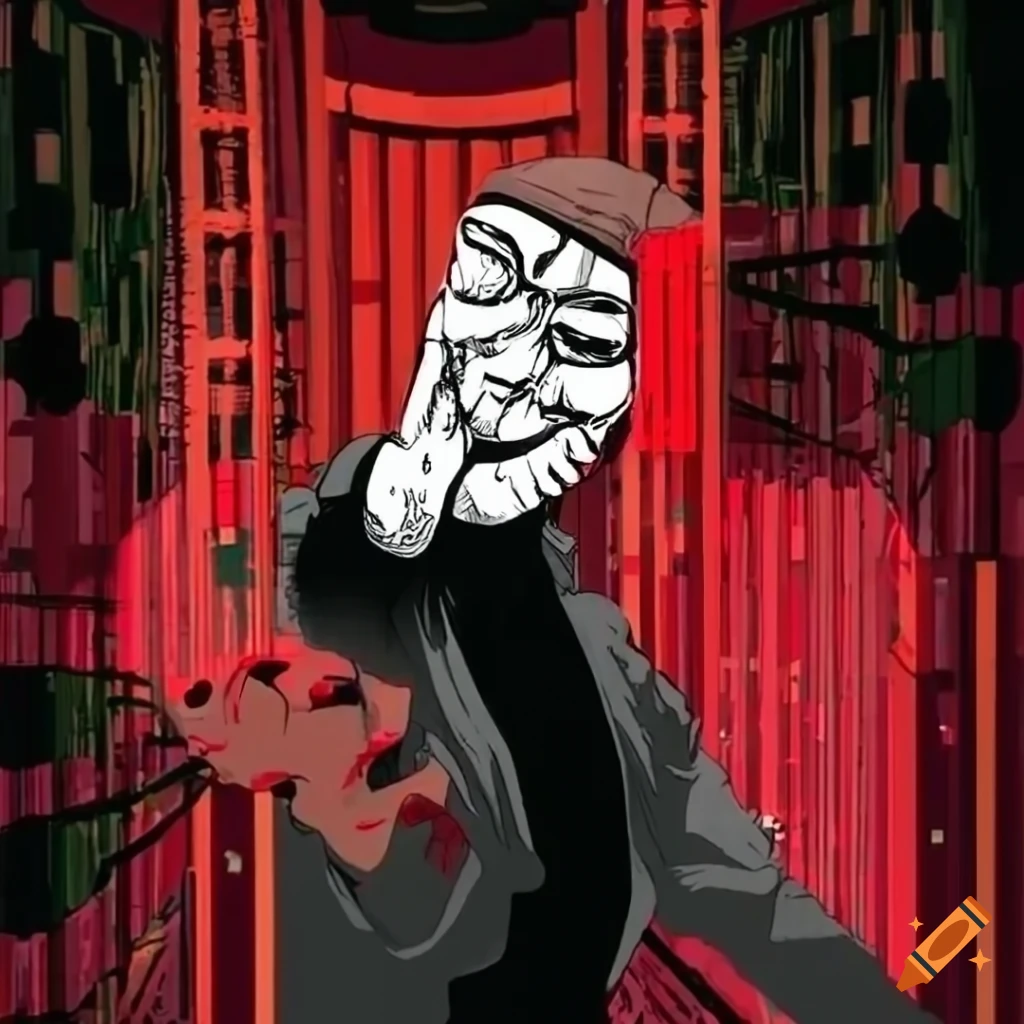 Hacker trapped in the Matrix in Ukiyo-e style with a manga influence