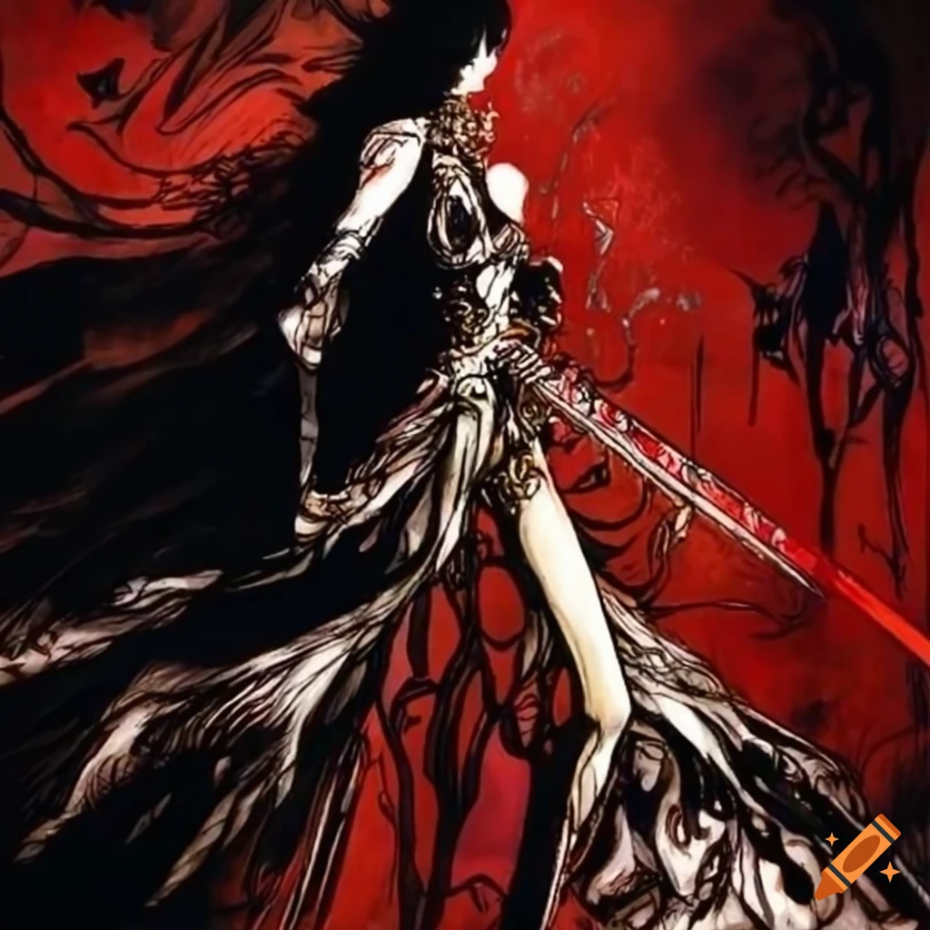 Powerful warrior cloaked in darkness inspired by yoshitaka amano's ...