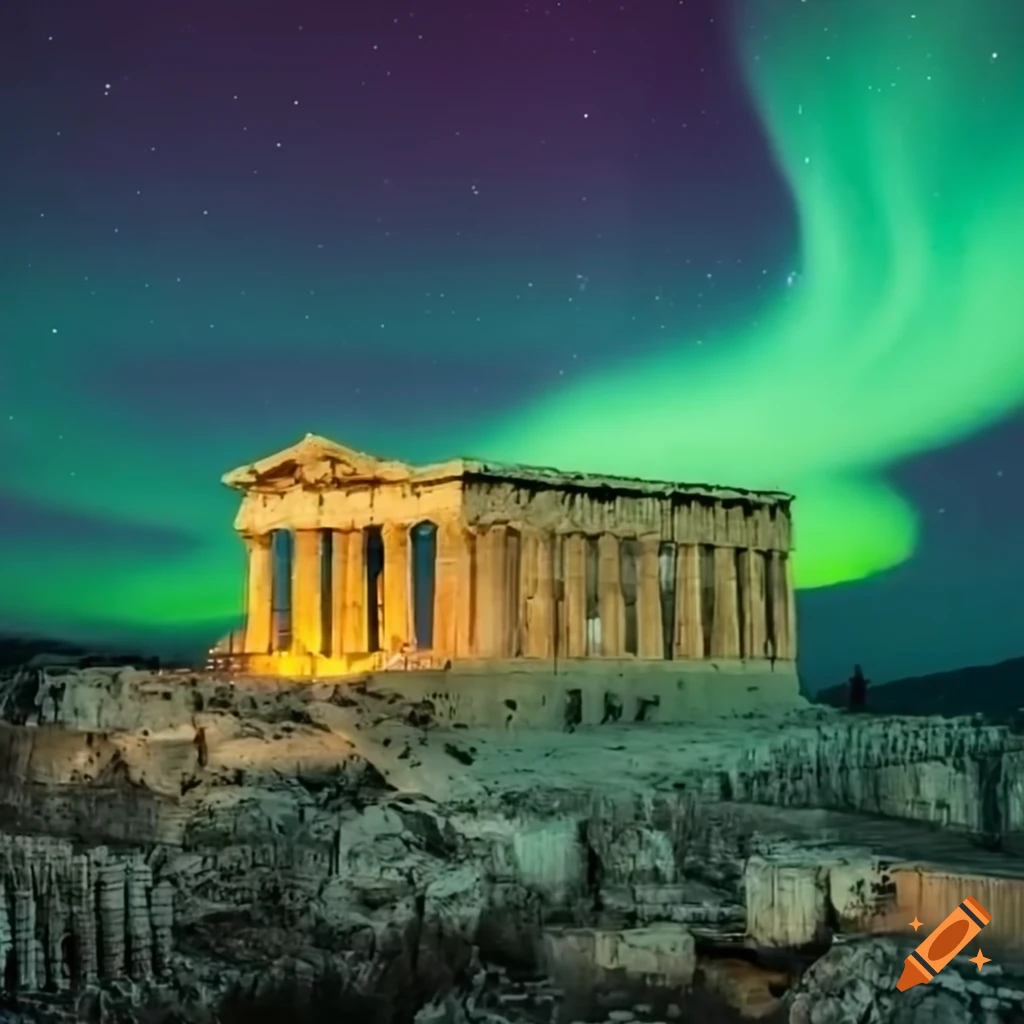 Aurora night sky at Parthenon