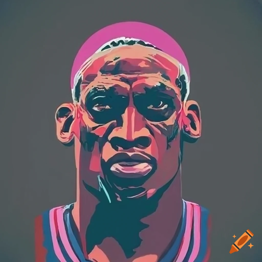 Dennis Rodman in black and pink in a communist propaganda poster