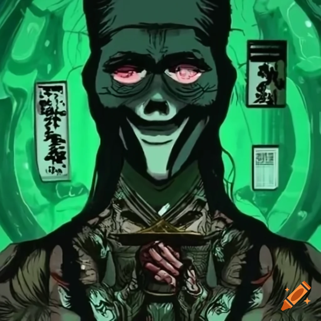 Hacker trapped in the Matrix depicted in Ukiyo-e style with manga influence