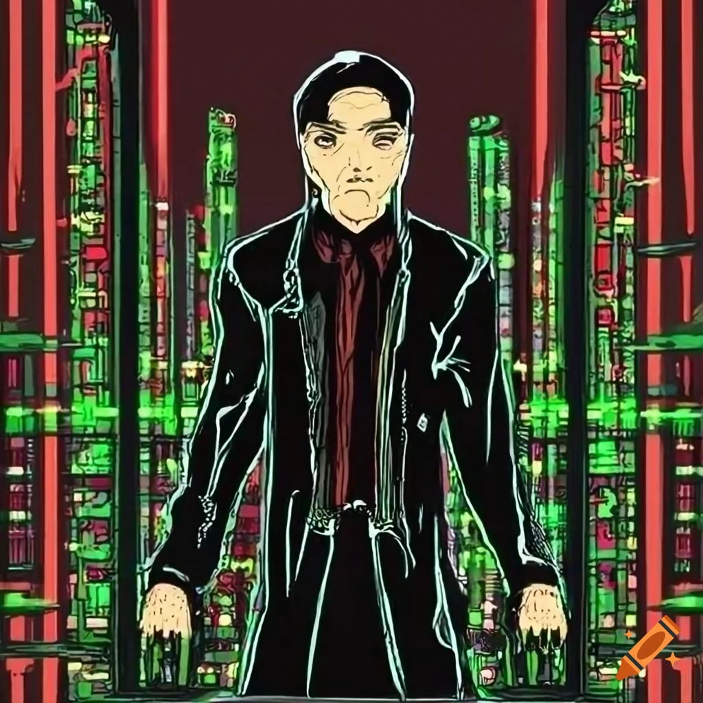 Hacker trapped in the Matrix in Ukiyo-e style artwork