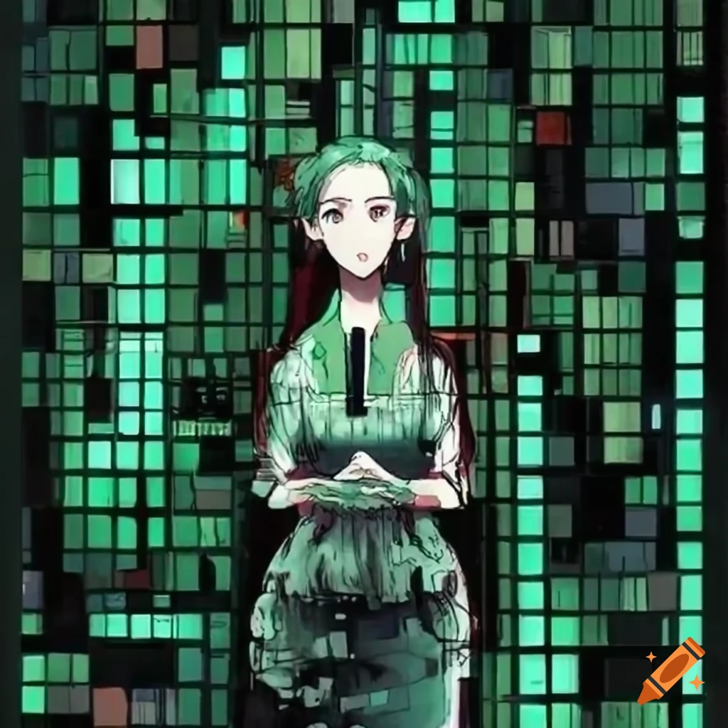 Hacker trapped in the Matrix depicted in Ukiyo-e style with manga influence