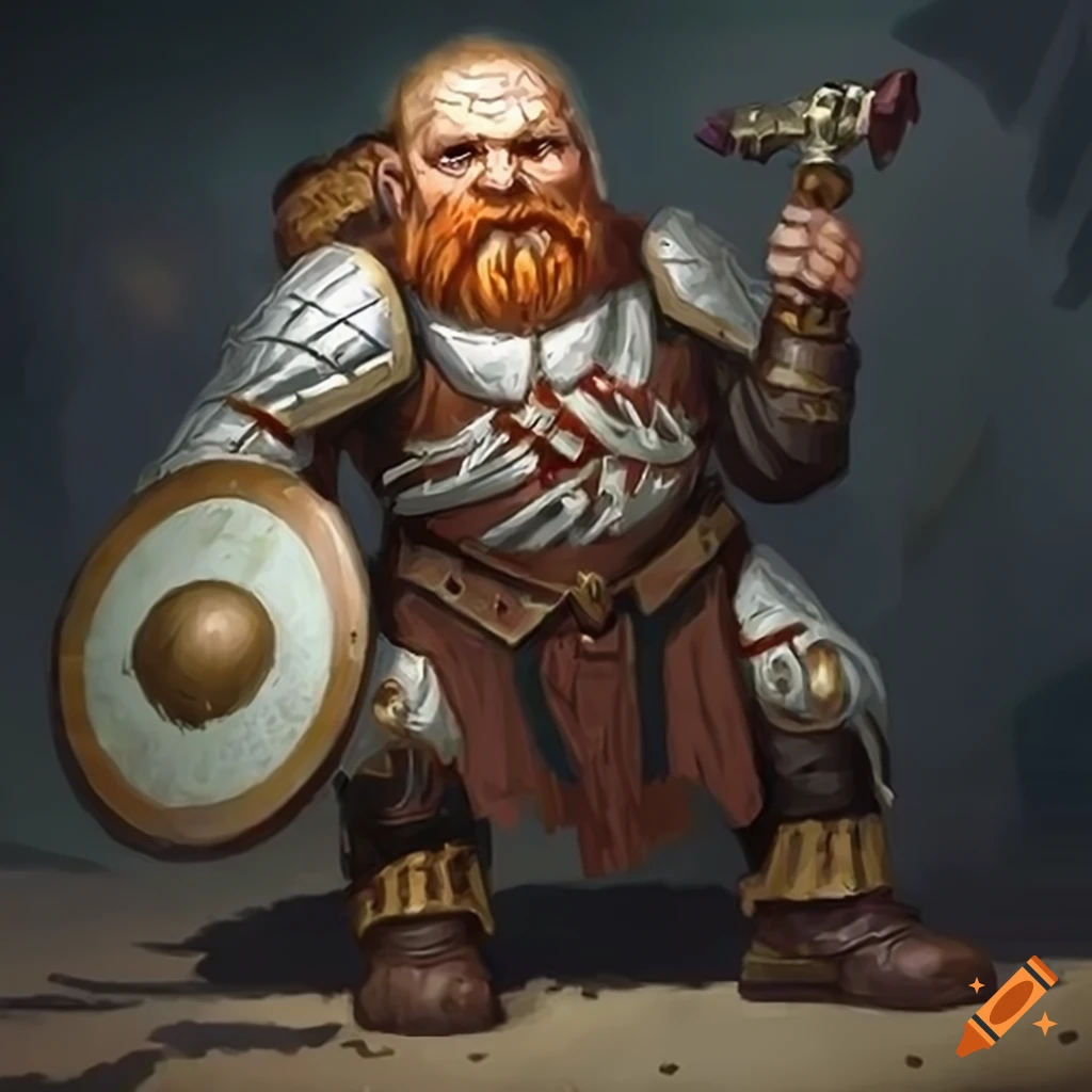 Friedrich Engels as a D&D dwarf Cleric of Life ready for battle