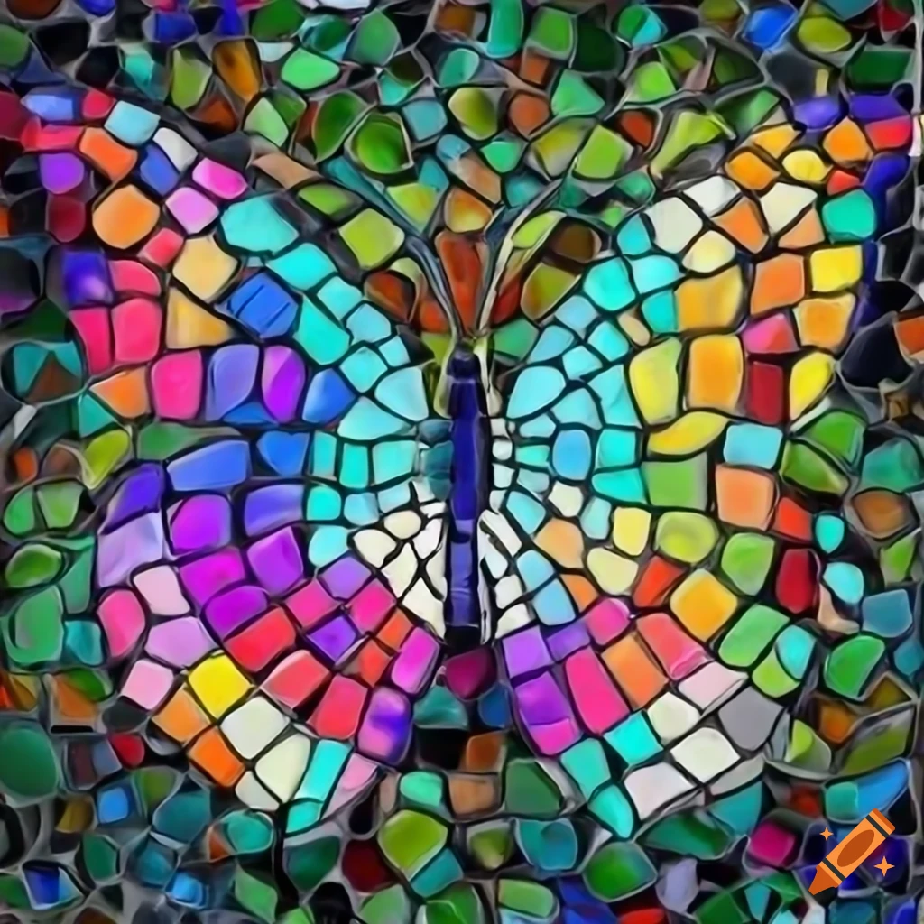 Colorful mosaic artwork of a stunning butterfly